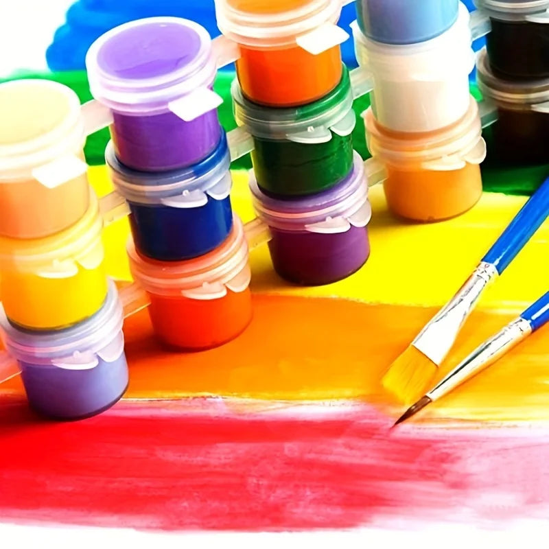 A Set of 12 Acrylic Paint Colors with Brushes, Perfect for DIY Art Projects and Drawing. Set Makes a Great Gift for Halloween