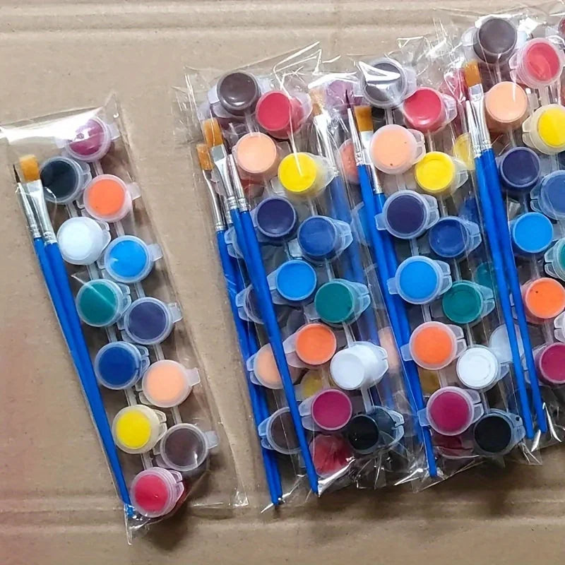 A Set of 12 Acrylic Paint Colors with Brushes, Perfect for DIY Art Projects and Drawing. Set Makes a Great Gift for Halloween